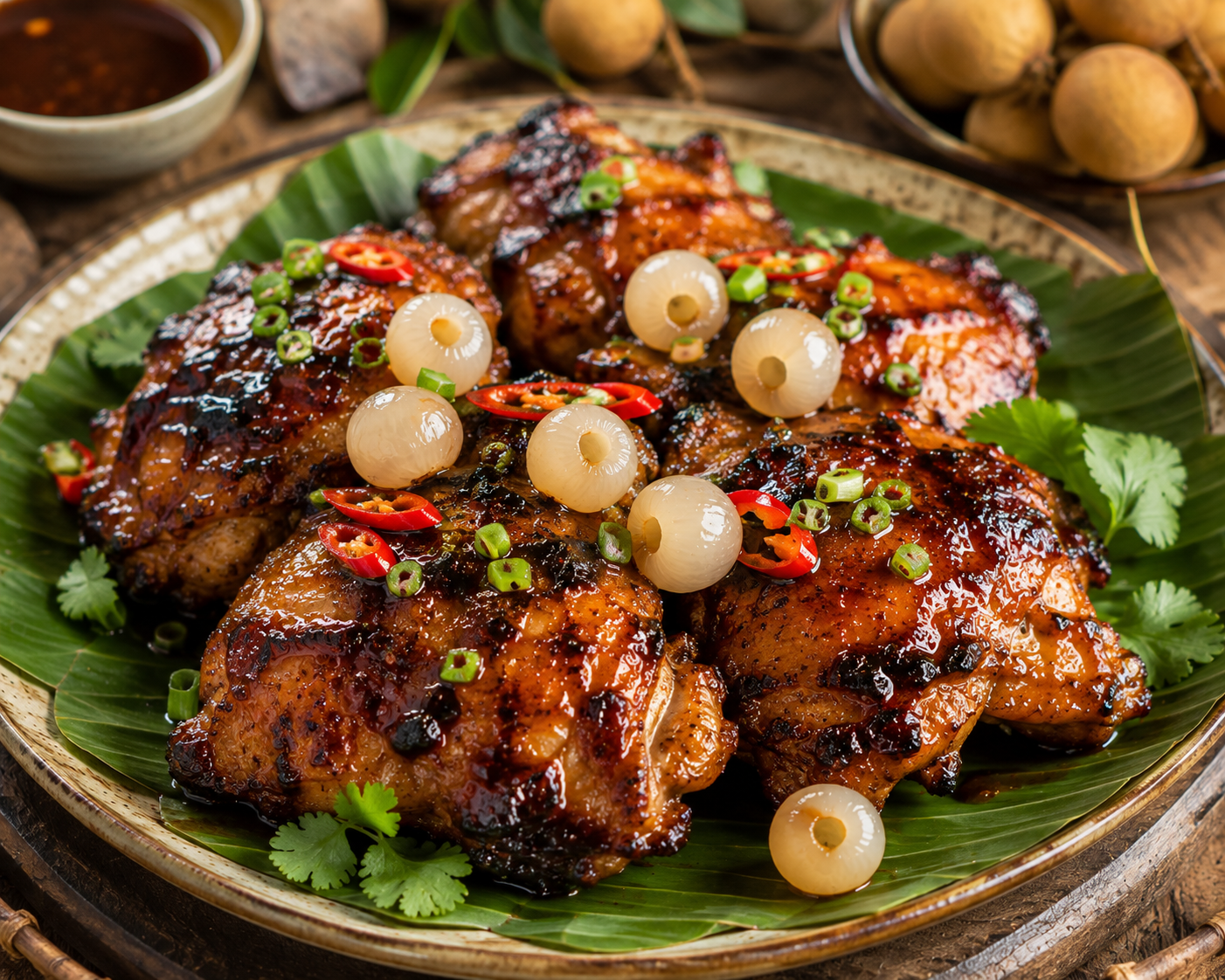 Charcoal-Grilled Chicken Thighs with Longan Tamarind Glaze