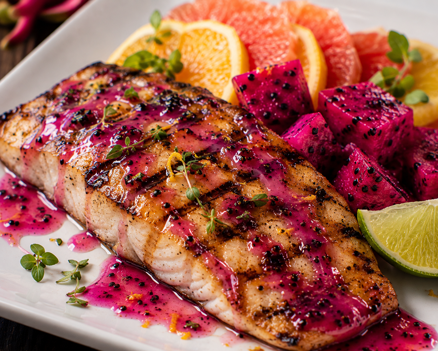 Grilled Fish with Dragonfruit Citrus Glaze
