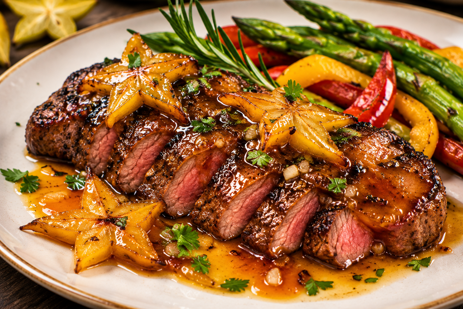 Pan-Seared Steak with Caramelized Star Fruit Sauce