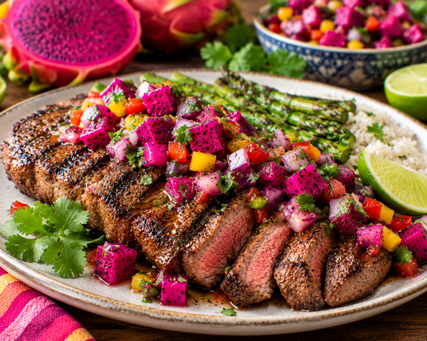 Grilled Steak with Fresh Dragonfruit Salsa