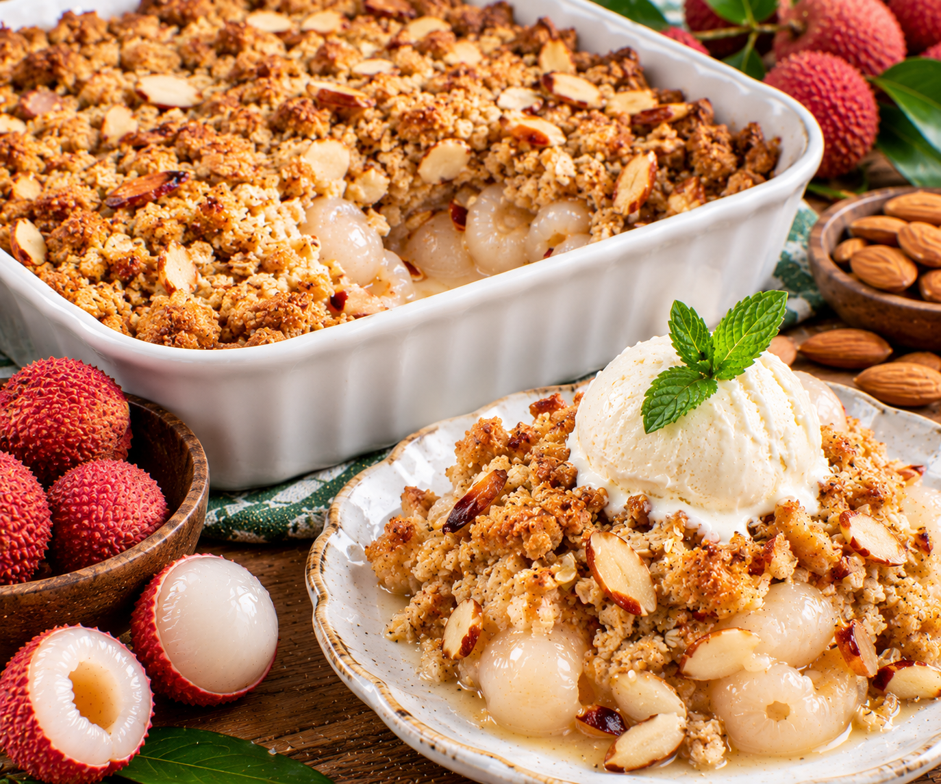 Baked Lychee Almond Crumble