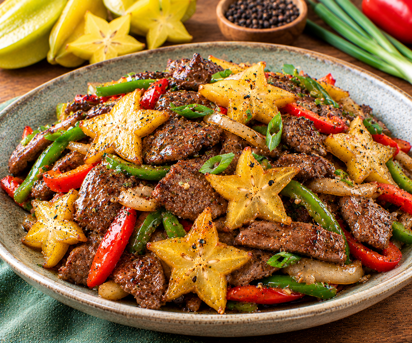 Black Pepper Beef and Star Fruit Stir-Fry