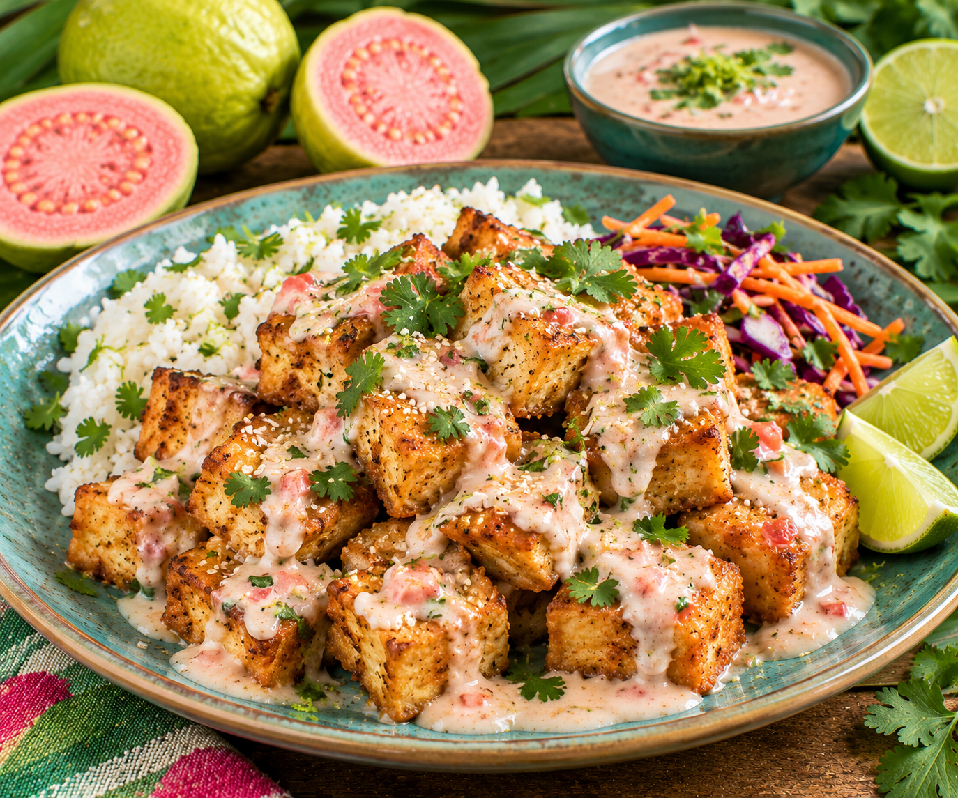 Crispy Guava Tofu with Coconut-Lime Sauce