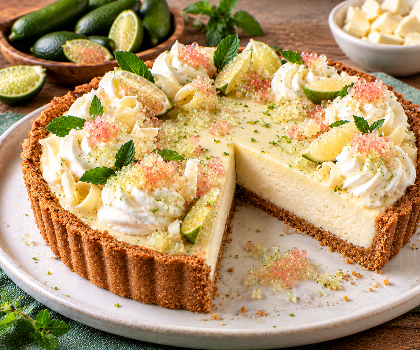 Finger Lime and White Chocolate Cheesecake Tart