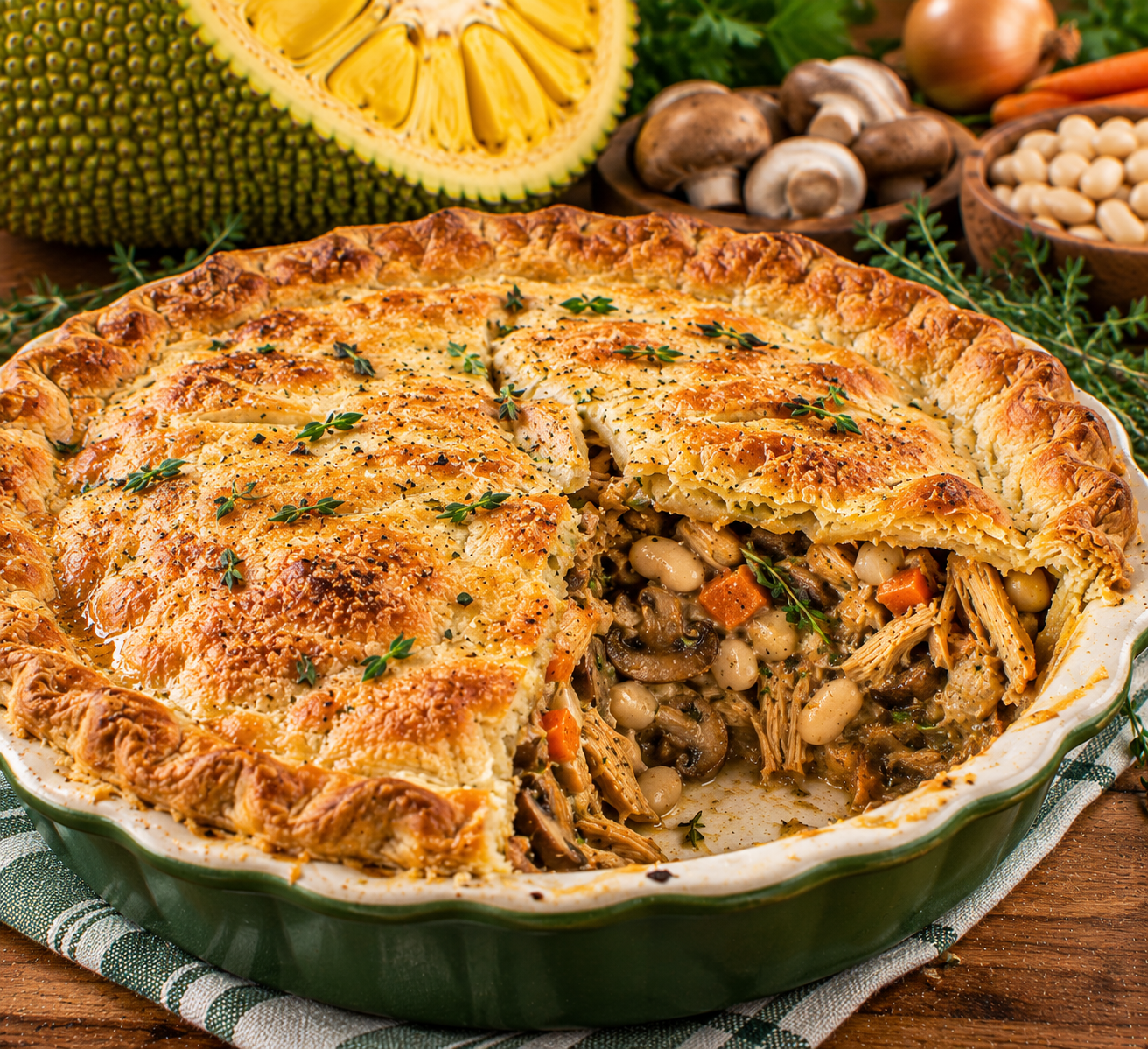 Jackfruit, Mushroom & White Bean Rustic Pot Pie