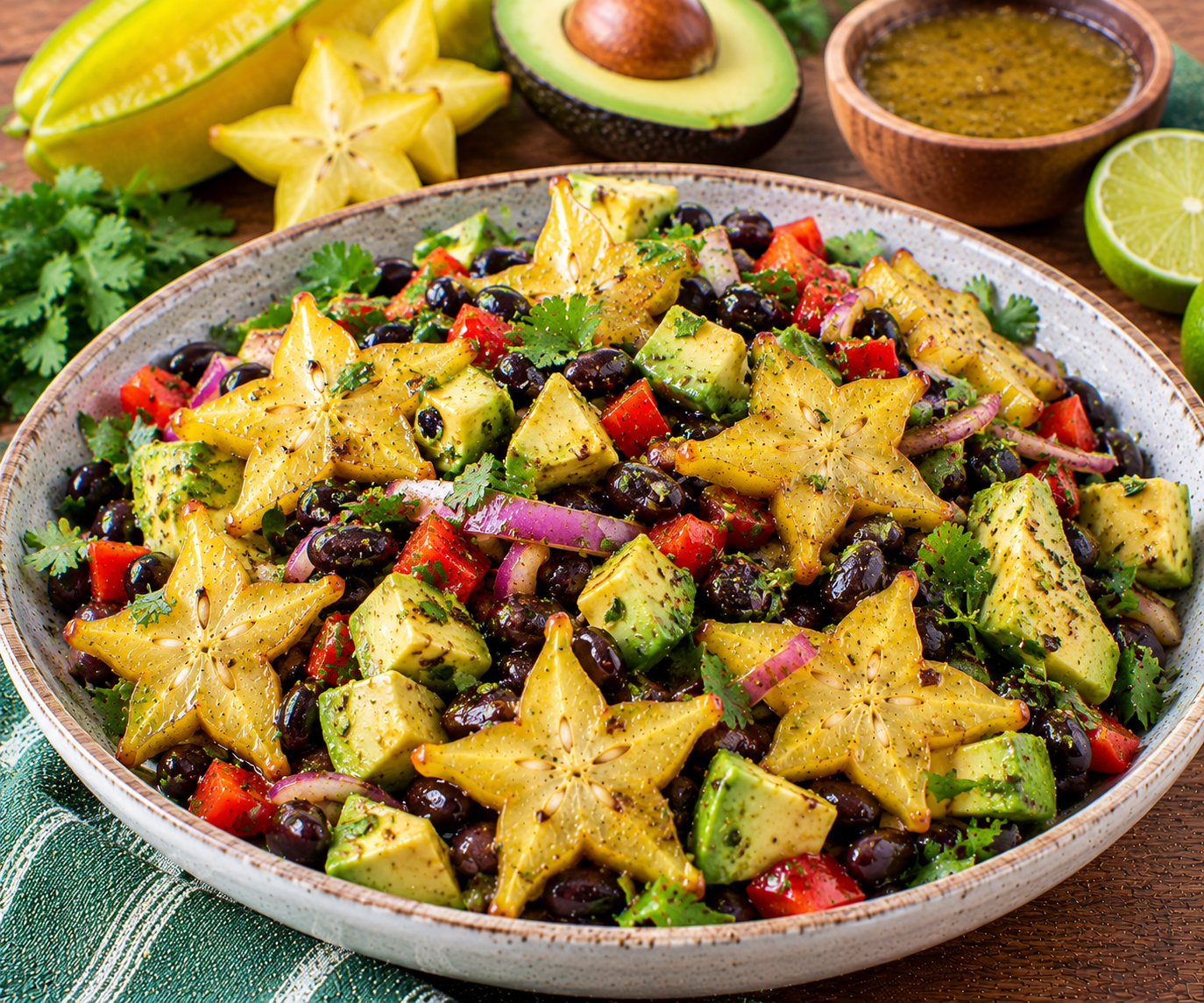 Star Fruit, Avocado and Black Bean Salad with Lime-Cumin Dressing