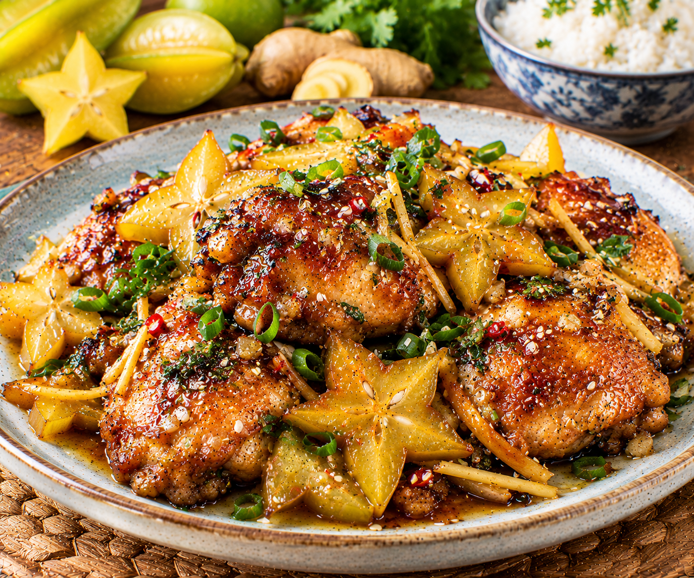 Sticky Star Fruit Ginger Chicken Thighs