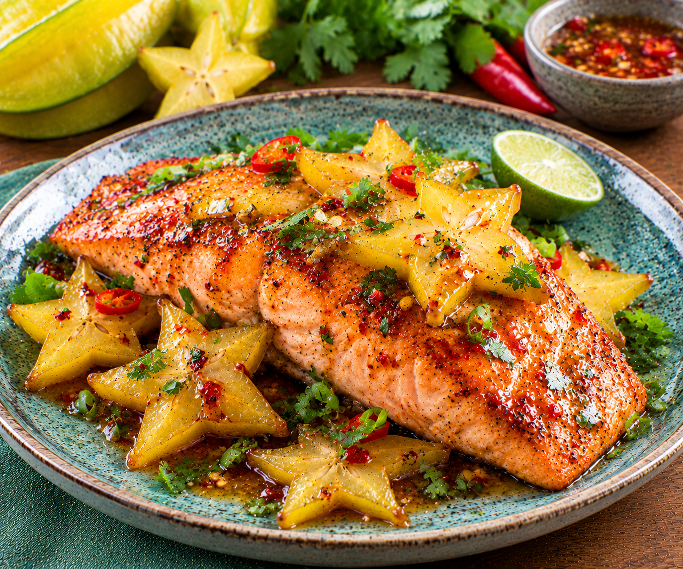 Sweet-Tart Star Fruit Chili Salmon