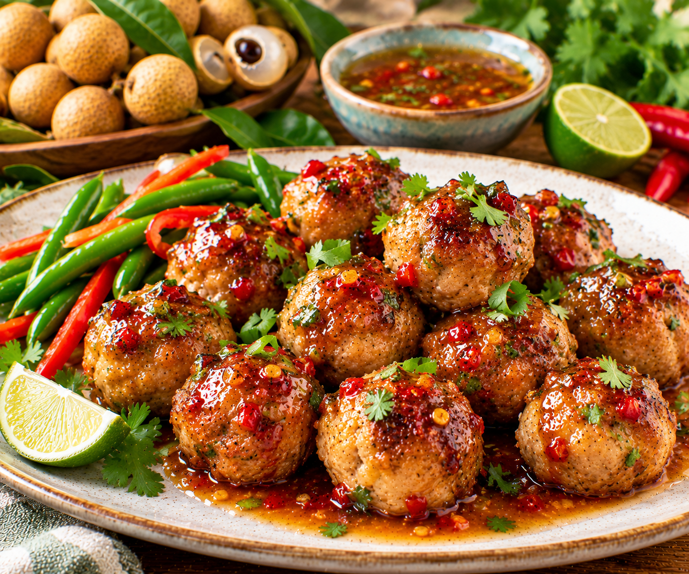 Turkey Meatballs with Longan Chili-Lime Glaze