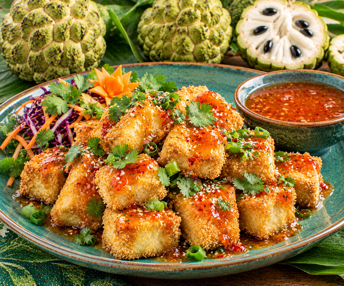 Crispy Sugar Apple Tofu with Sweet Chili Sauce