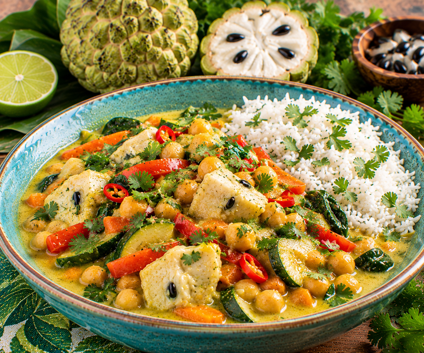 Sugar Apple Coconut Curry with Chickpeas & Vegetables